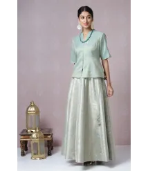 Sage Green Metallic Cotton Lehenga Set Sage Green Metallic Cotton Lehenga Set