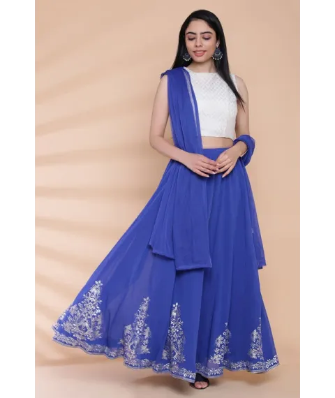 Off White And Blue Poly Cotton Lehenga Set Off White And Blue Poly Cotton Lehenga Set