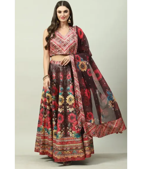 Chocolate Brown Art Silk Lehenga Set