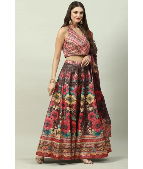 Chocolate Brown Art Silk Lehenga Set Chocolate Brown Art Silk Lehenga Set