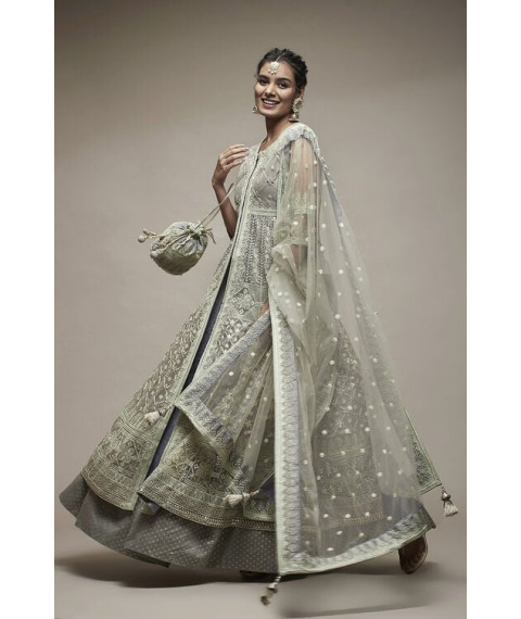 Mint Nylon Anarkali Lehenga Set Mint Nylon Anarkali Lehenga Set