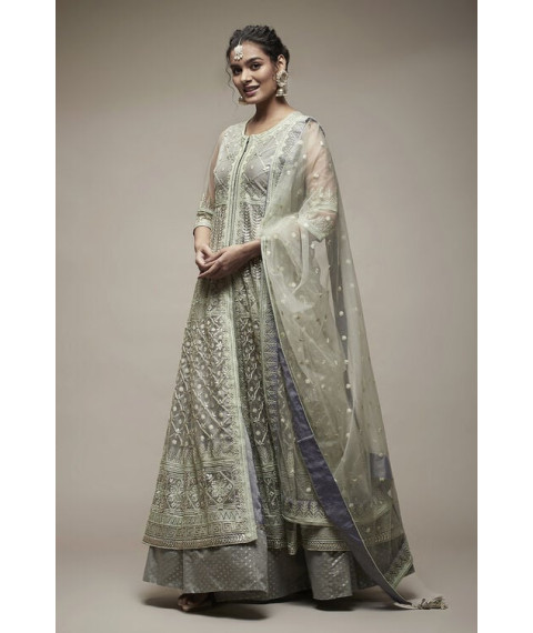 Mint Nylon Anarkali Lehenga Set