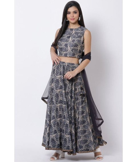 Blue Poly Cotton Lehenga Set Blue Poly Cotton Lehenga Set