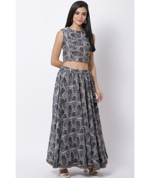 Blue Poly Cotton Lehenga Set