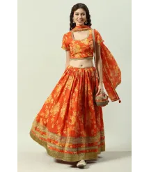 Orange Cotton Lehenga Set Orange Cotton Lehenga Set