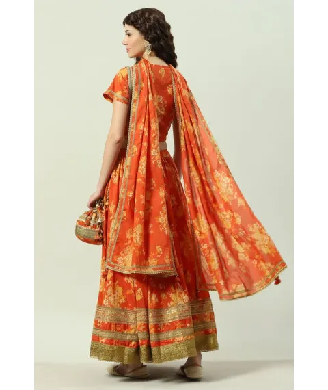 Orange Cotton Lehenga Set