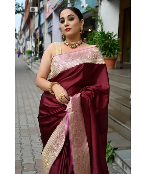Wine Color Handloom Pure Banarasi Saree Wine Color Handloom Pure Banarasi Saree