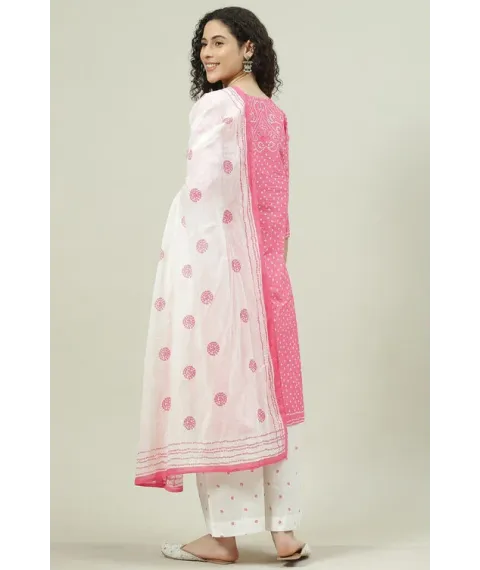 Pink Printed Cotton Straight Kurta Palazzo Suit Set