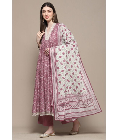 Pink Cotton Anarkali Suit Set