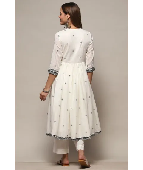 Off White Cotton Gathered Suit Set