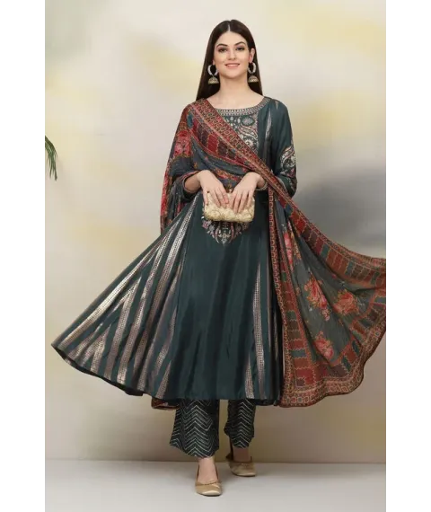 Tea Green Art Silk Kalidar Kurta Palazzo Suit Set Tea Green Art Silk Kalidar Kurta Palazzo Suit Set