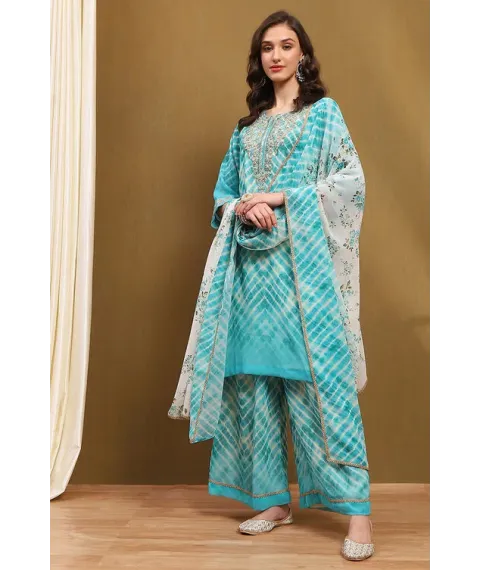 Sea Green Georgette Printed Festive Straight Suit Set Sea Green Georgette Printed Festive Straight Suit Set