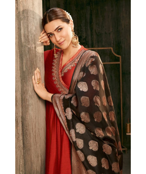 Rust Embroidered Angrakha Festive Anarkali Suit Set Rust Embroidered Angrakha Festive Anarkali Suit Set