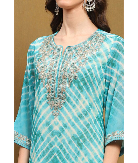 Sea Green Georgette Printed Festive Straight Suit Set