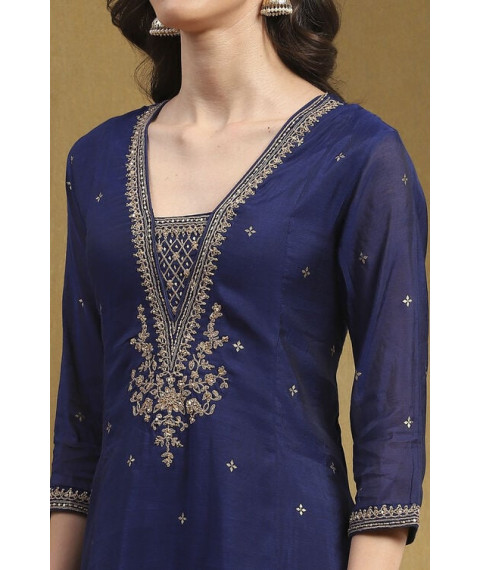 Navy Blue Embroidered Festive Kalidar Suit Set