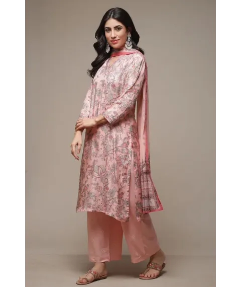 Pink Printed Rayon Kurta & Palazzo Suit Set
