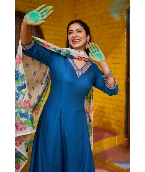 Teal Rayon Straight Suit Set Teal Rayon Straight Suit Set