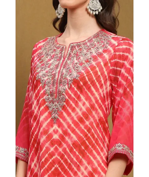 Pink Georgette Printed Festive Straight Suit Set