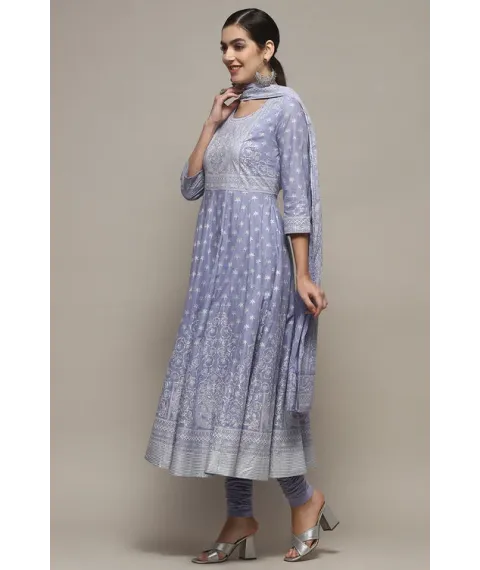 Powder Blue Cotton Anarkali Suit Set