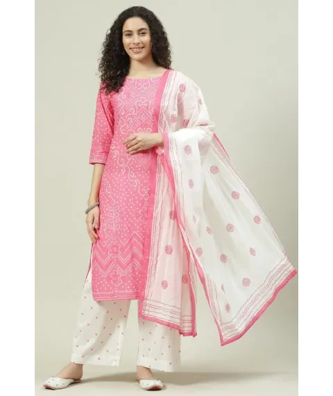 Pink Printed Cotton Straight Kurta Palazzo Suit Set Pink Printed Cotton Straight Kurta Palazzo Suit Set