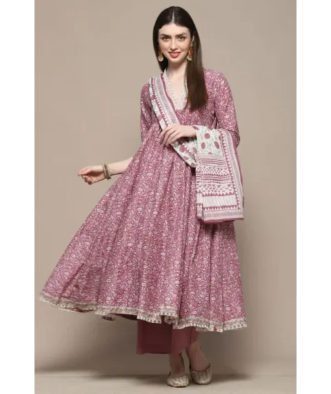 Pink Cotton Anarkali Suit Set Pink Cotton Anarkali Suit Set